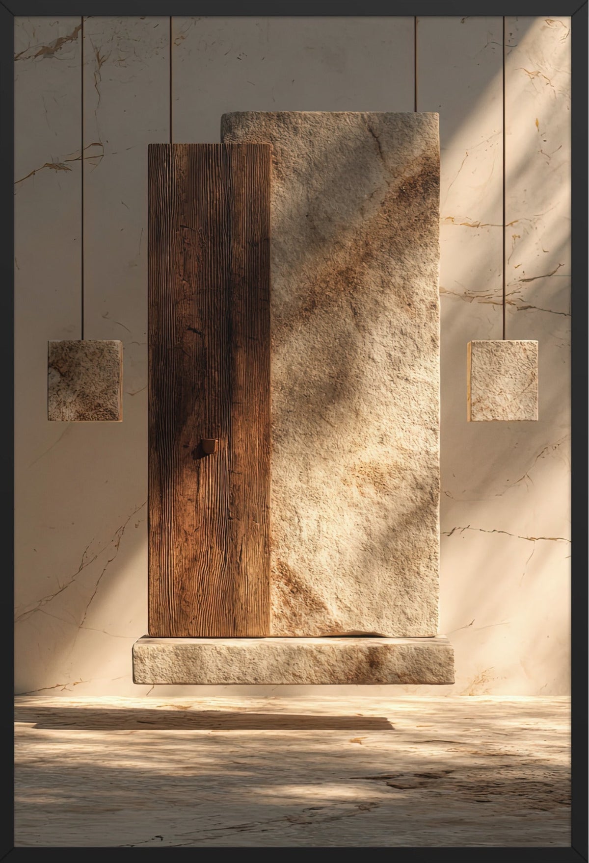 Das Holz und die Platte — gerahmt in Schwarz, 61 × 91 cm