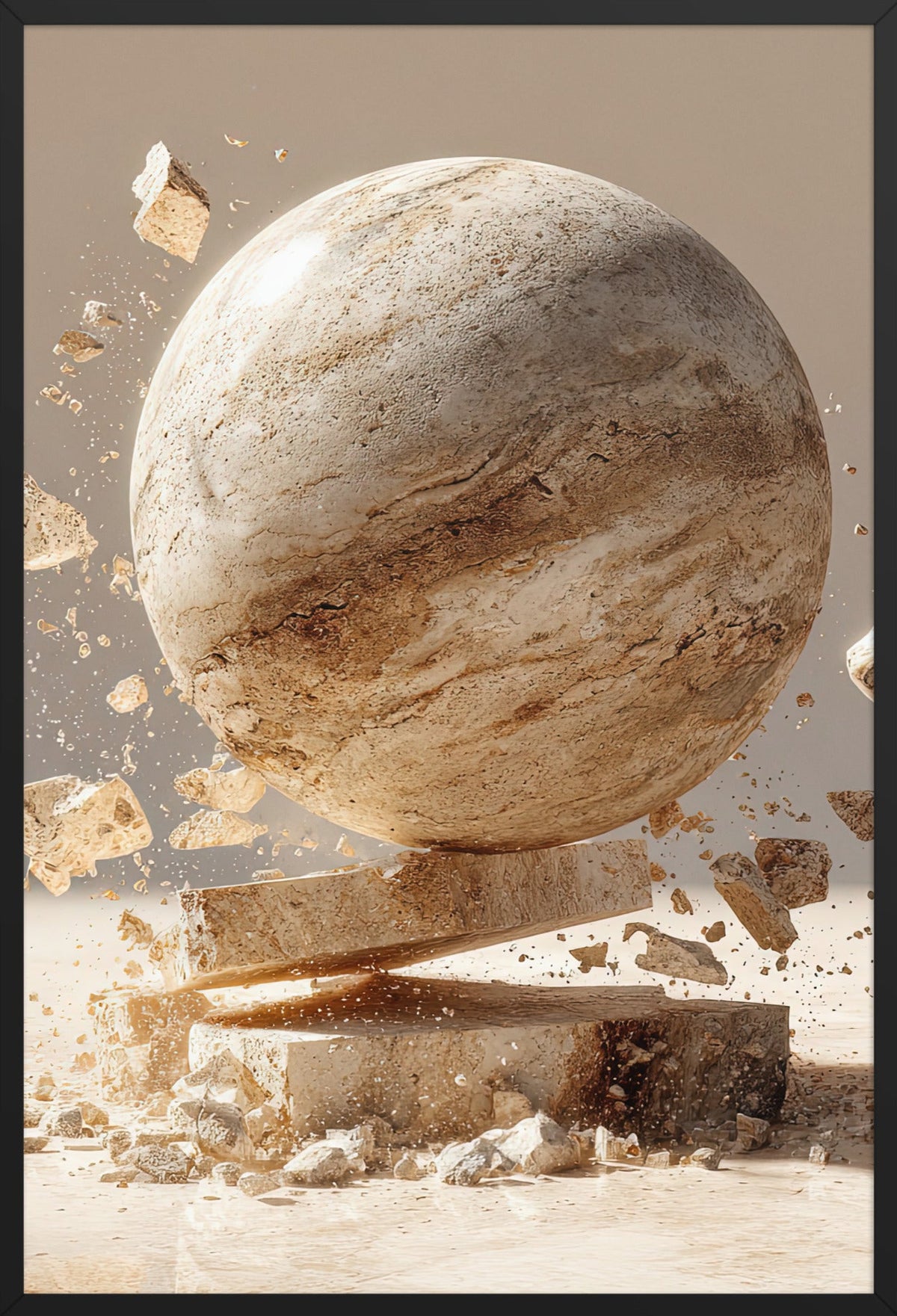 The Sphere and the Shard — framed in black, 61 × 91 cm