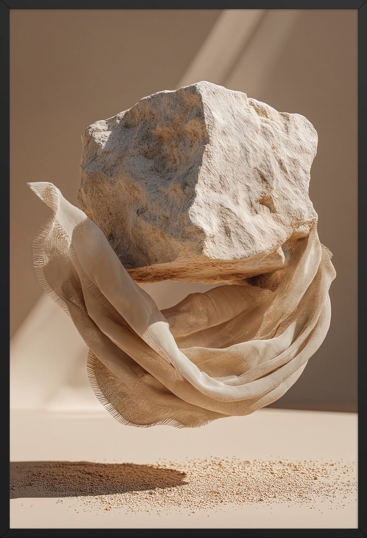 Der umhüllte Fels — gerahmt in Schwarz, 61 × 91 cm