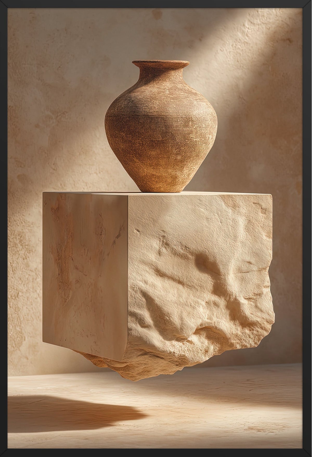 The Vase on the Rough Block — framed in black, 61 × 91 cm