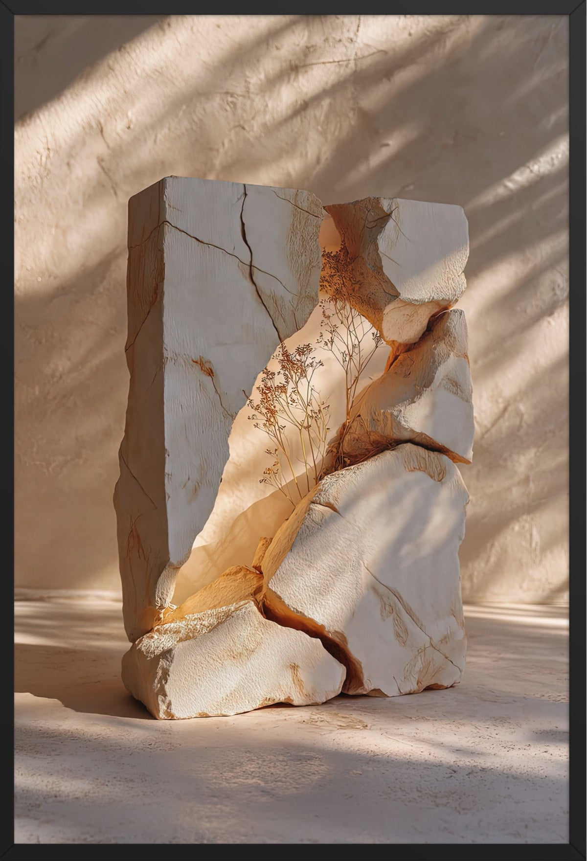 The Split Marble — framed in black, 61 × 91 cm