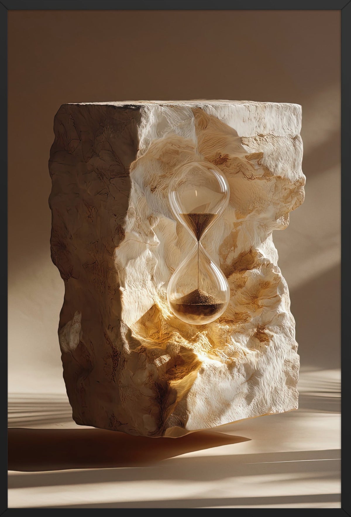 De Ingevatte Zandloper — ingelijst in zwart, 61 × 91 cm