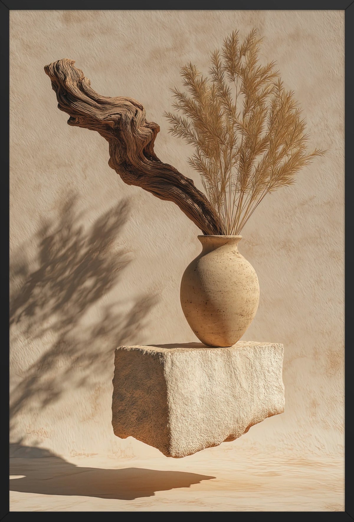 Das Treibholz und die Ähre — gerahmt in Schwarz, 61 × 91 cm