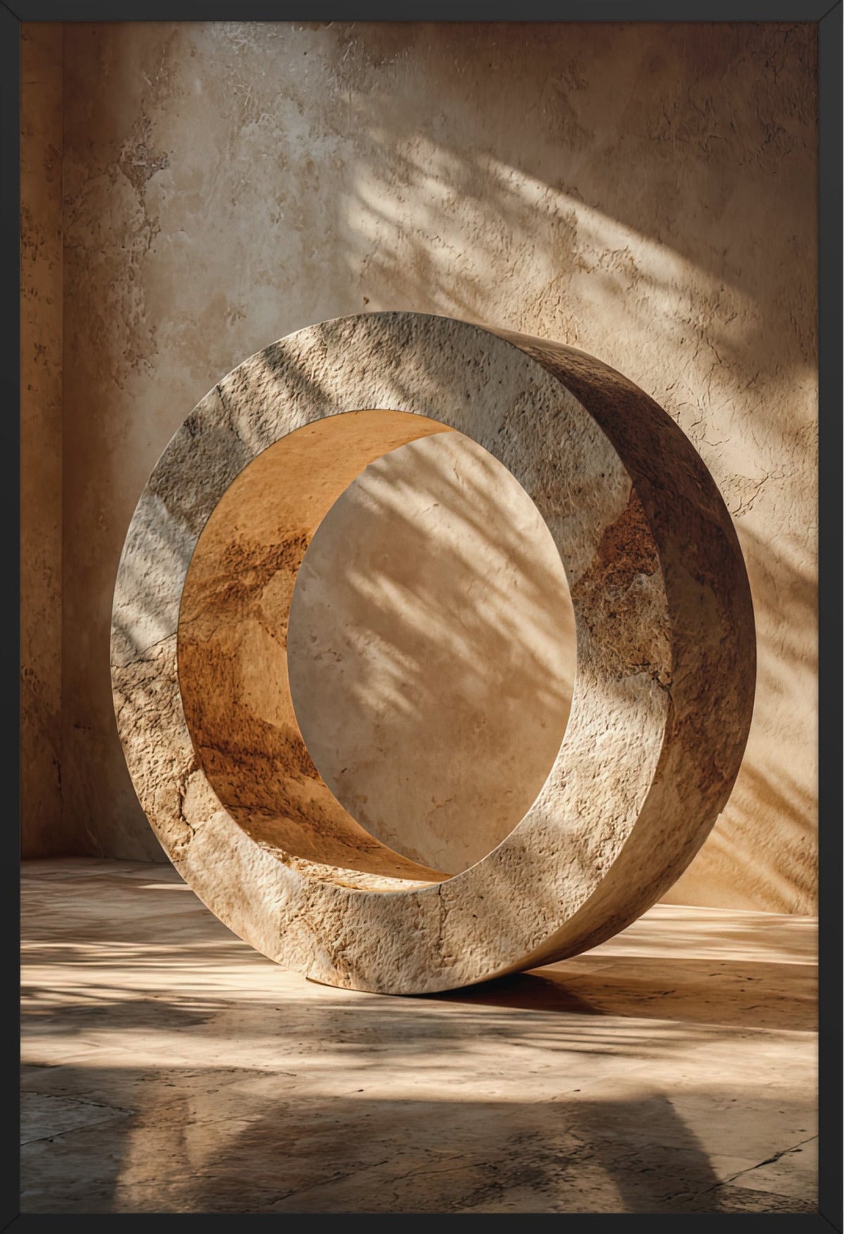 Travertincirkeln — med svart ram, 61 × 91 cm