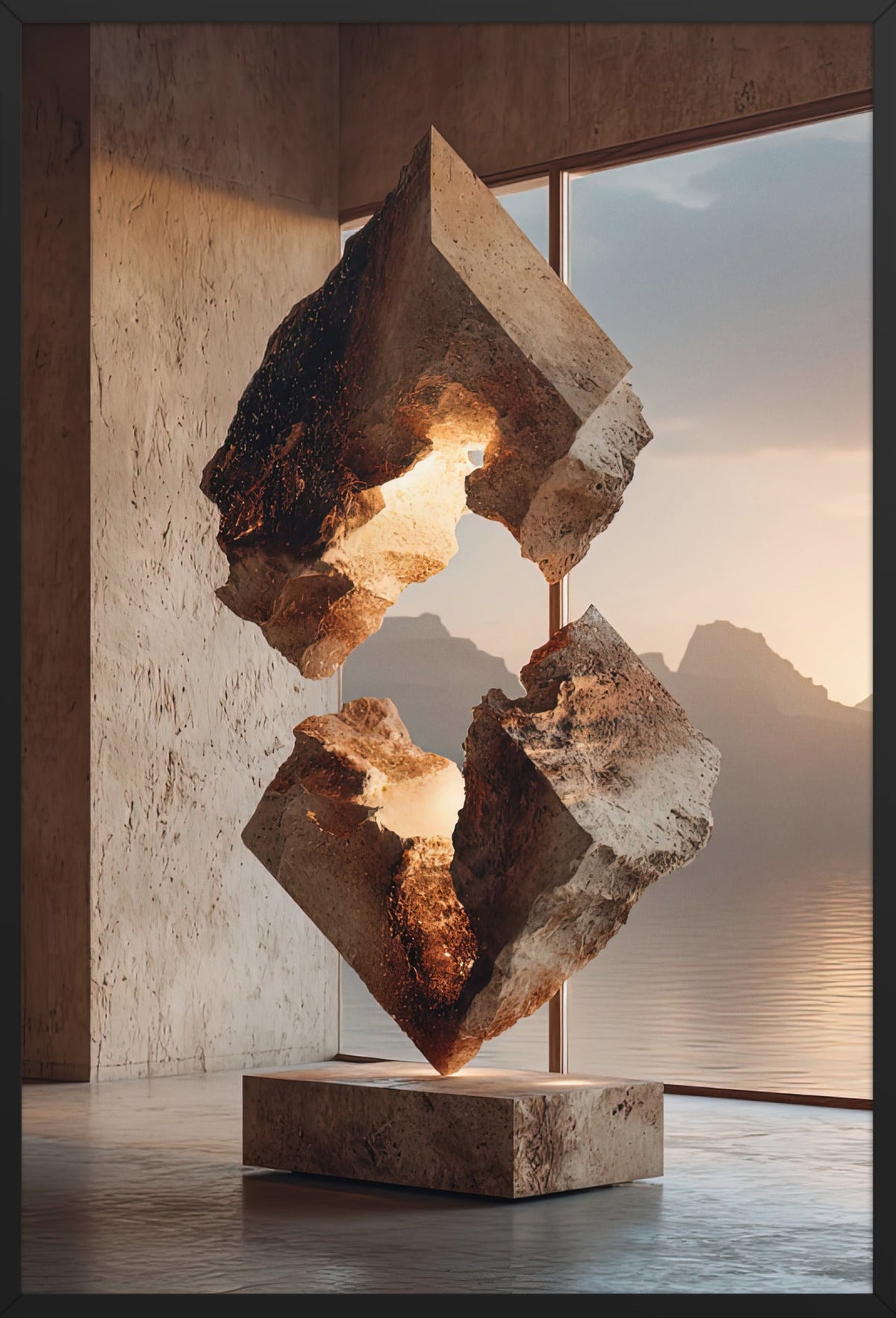 The Split Stone — framed in black, 61 × 91 cm