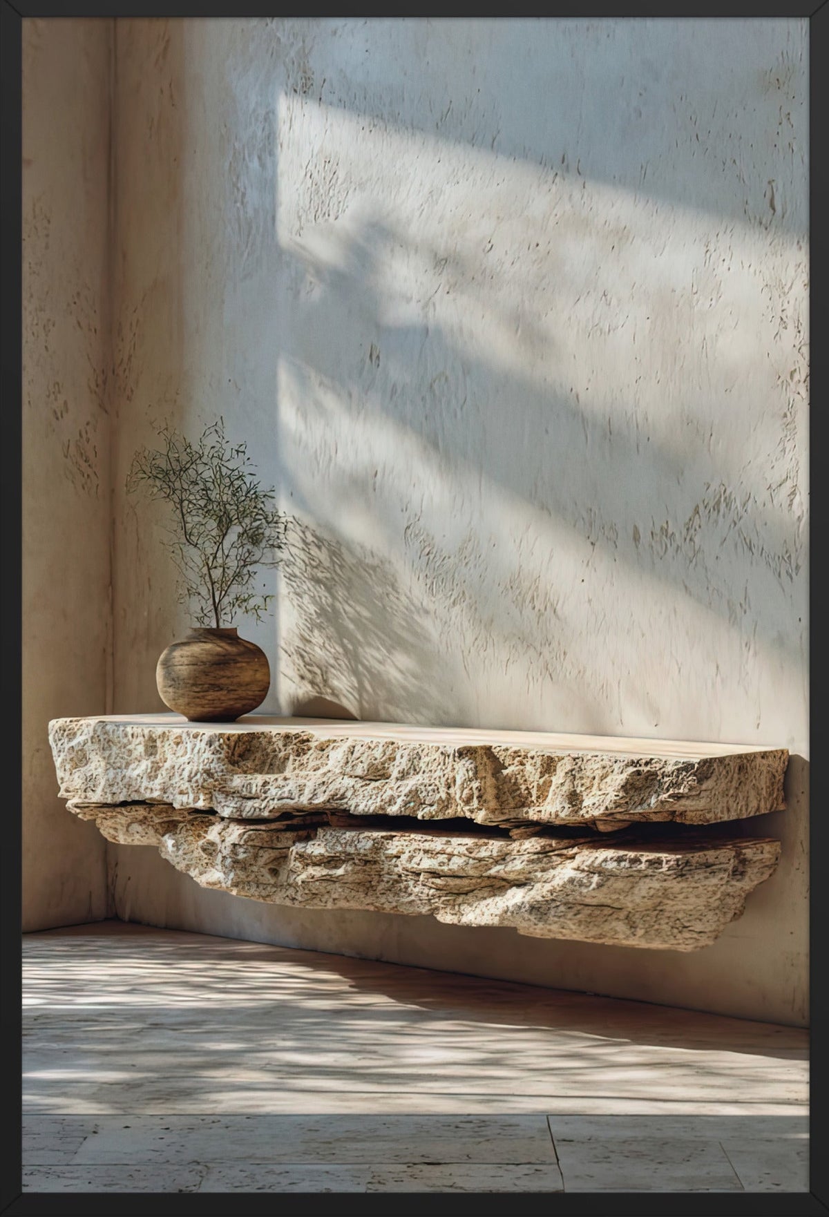 The Travertine Shelf — framed in black, 61 × 91 cm