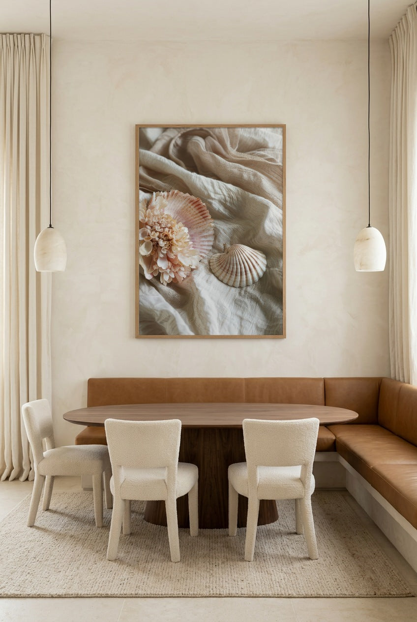 Le Nid de Nacre — poster in eikenhouten lijst in een eetkamer