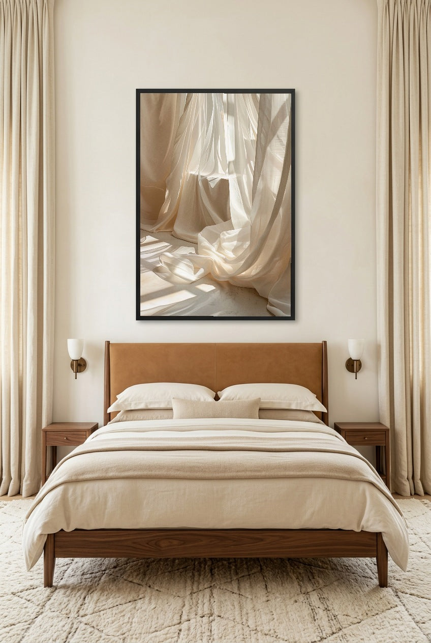 Le Voile Translucide — poster con cornice nera in una camera da letto
