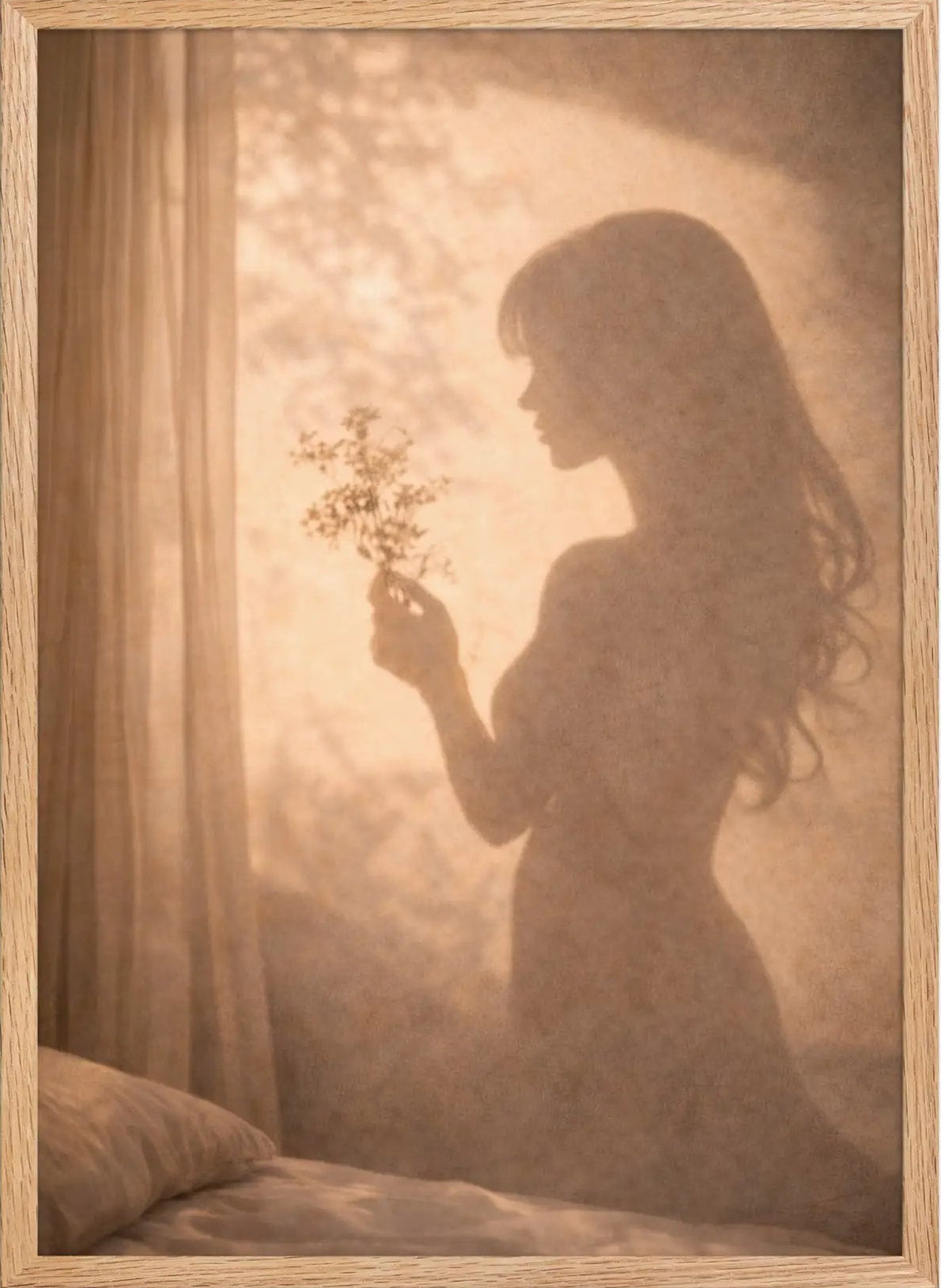 La Fleur du Matin — Minimalistische wandposter gouden silhouet bloem