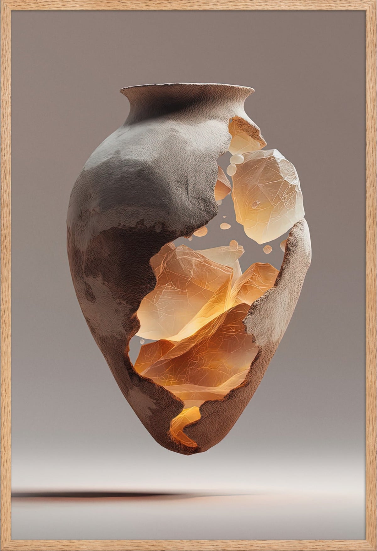 Den Kluvna Amforan — med ram i massiv ek, 61 × 91 cm