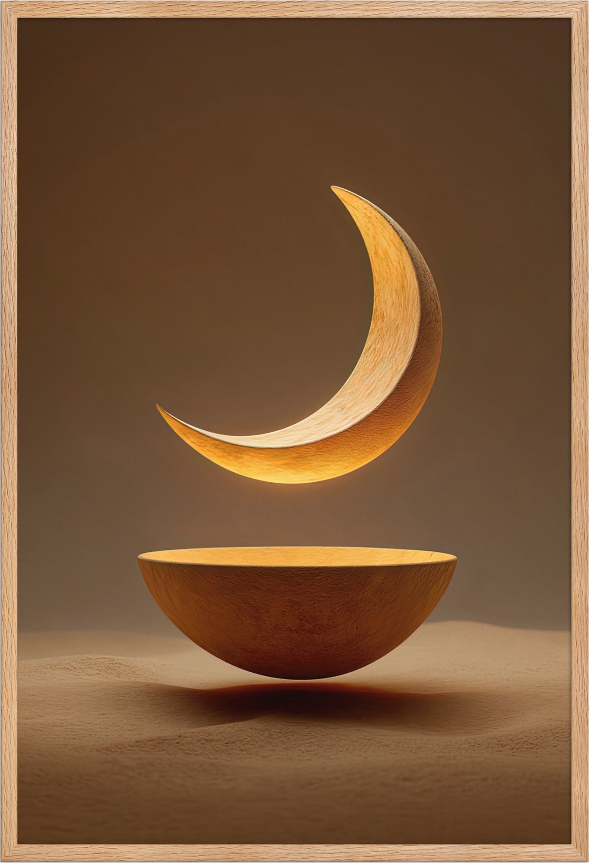 The Moon and the Bowl — framed in solid oak, 61 × 91 cm