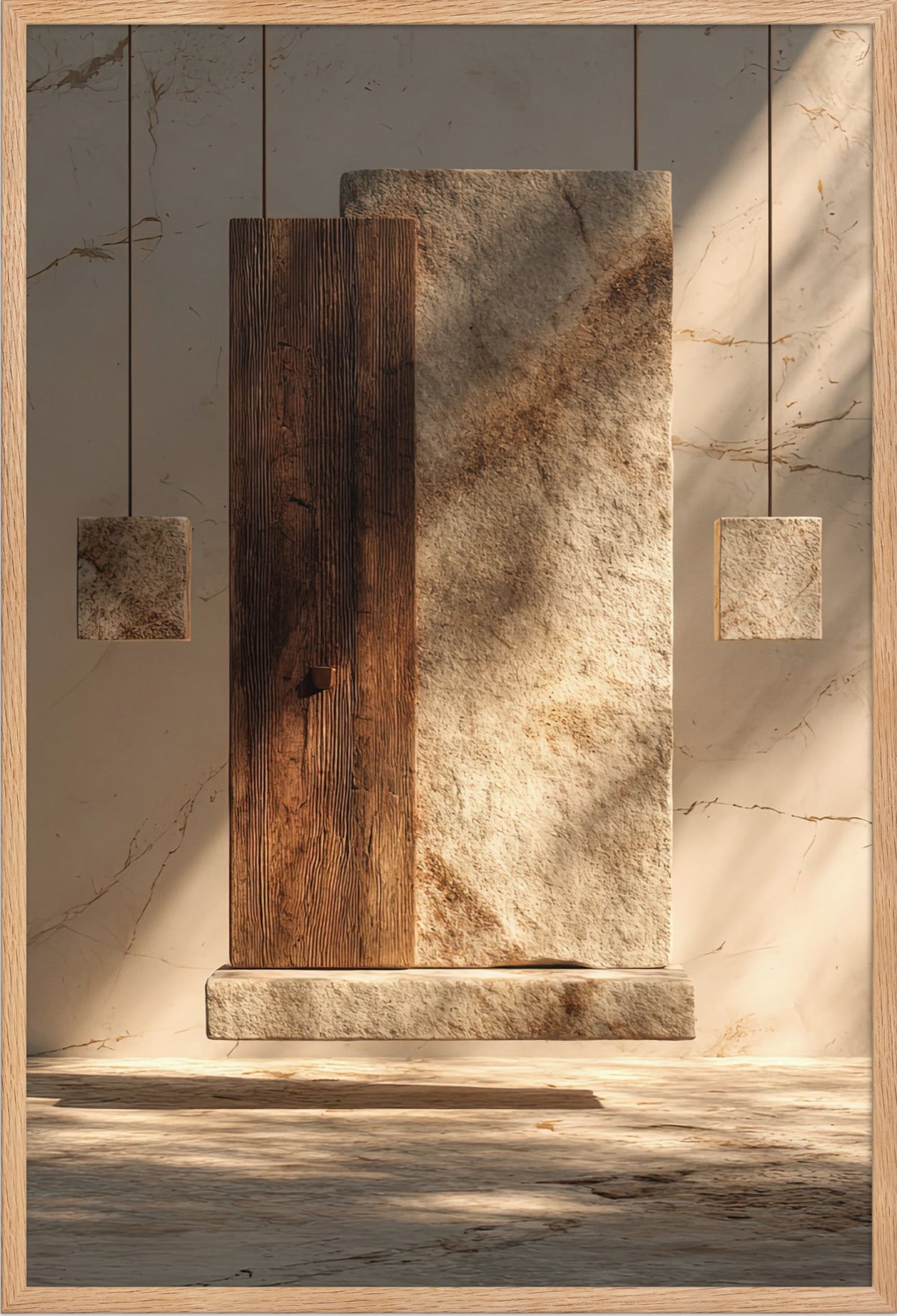 Das Holz und die Platte — gerahmt in massiver Eiche, 61 × 91 cm