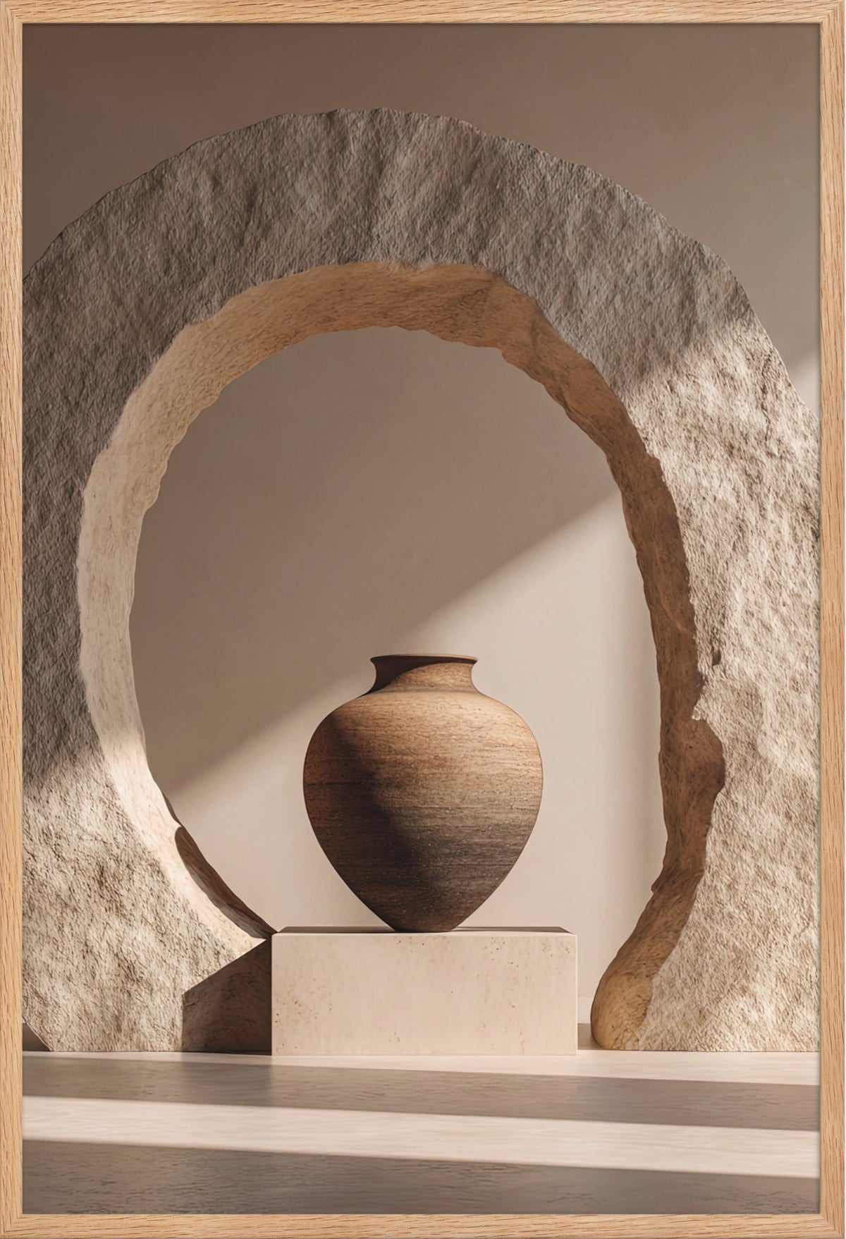Stenringen — med ram i massiv ek, 61 × 91 cm