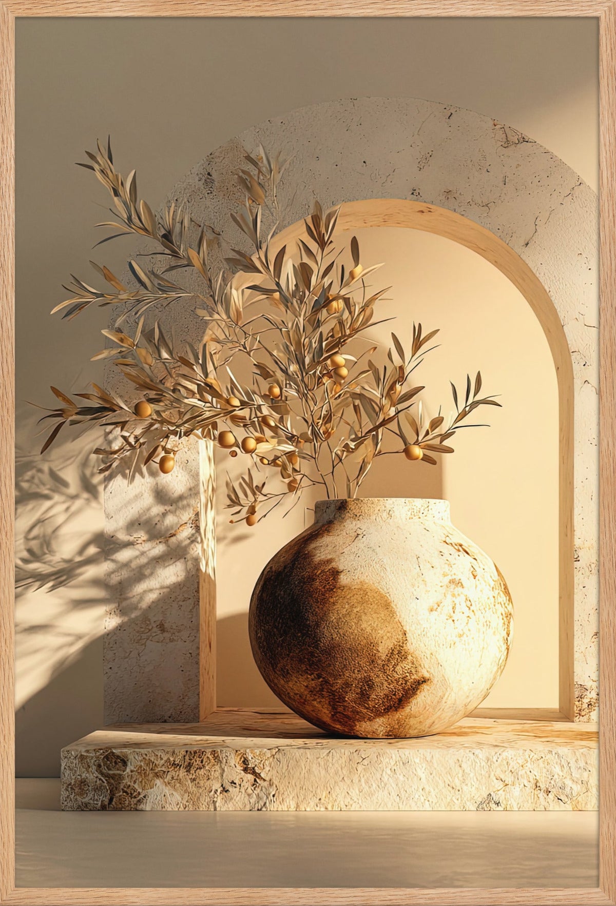 Der Zweig in der Nische — gerahmt in massiver Eiche, 61 × 91 cm