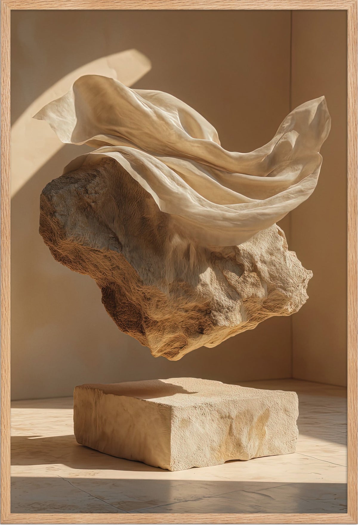 The Veiled Boulder — framed in solid oak, 61 × 91 cm