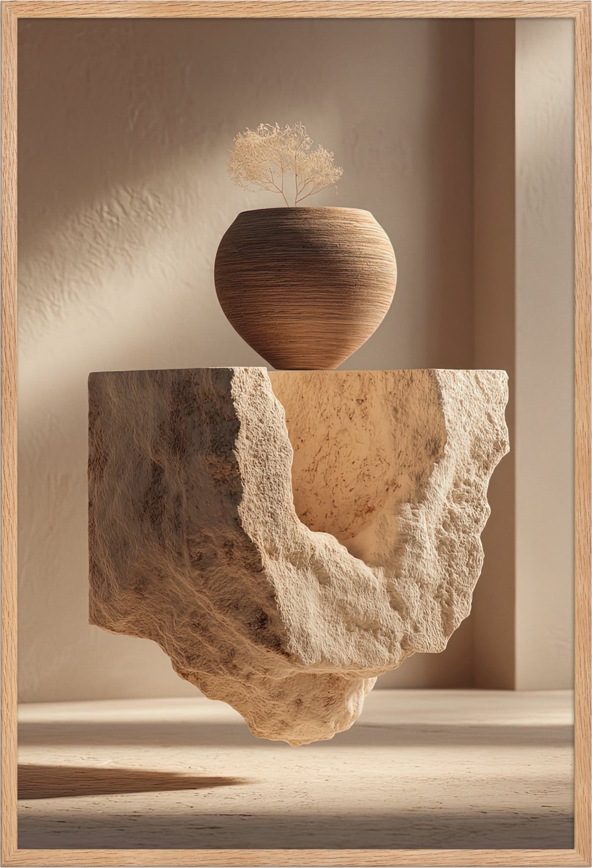 Der ausgehöhlte Stein — gerahmt in massiver Eiche, 61 × 91 cm