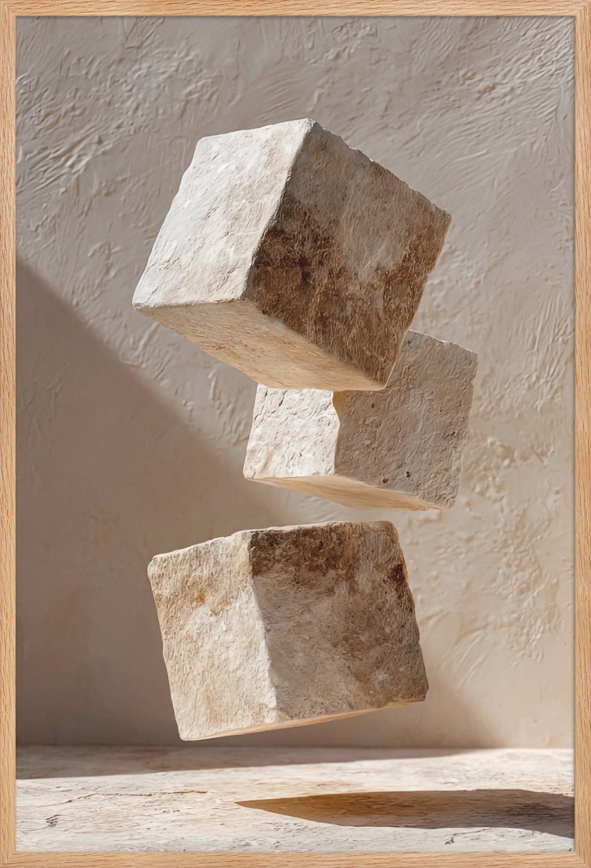 The Three Cubes — framed in solid oak, 61 × 91 cm