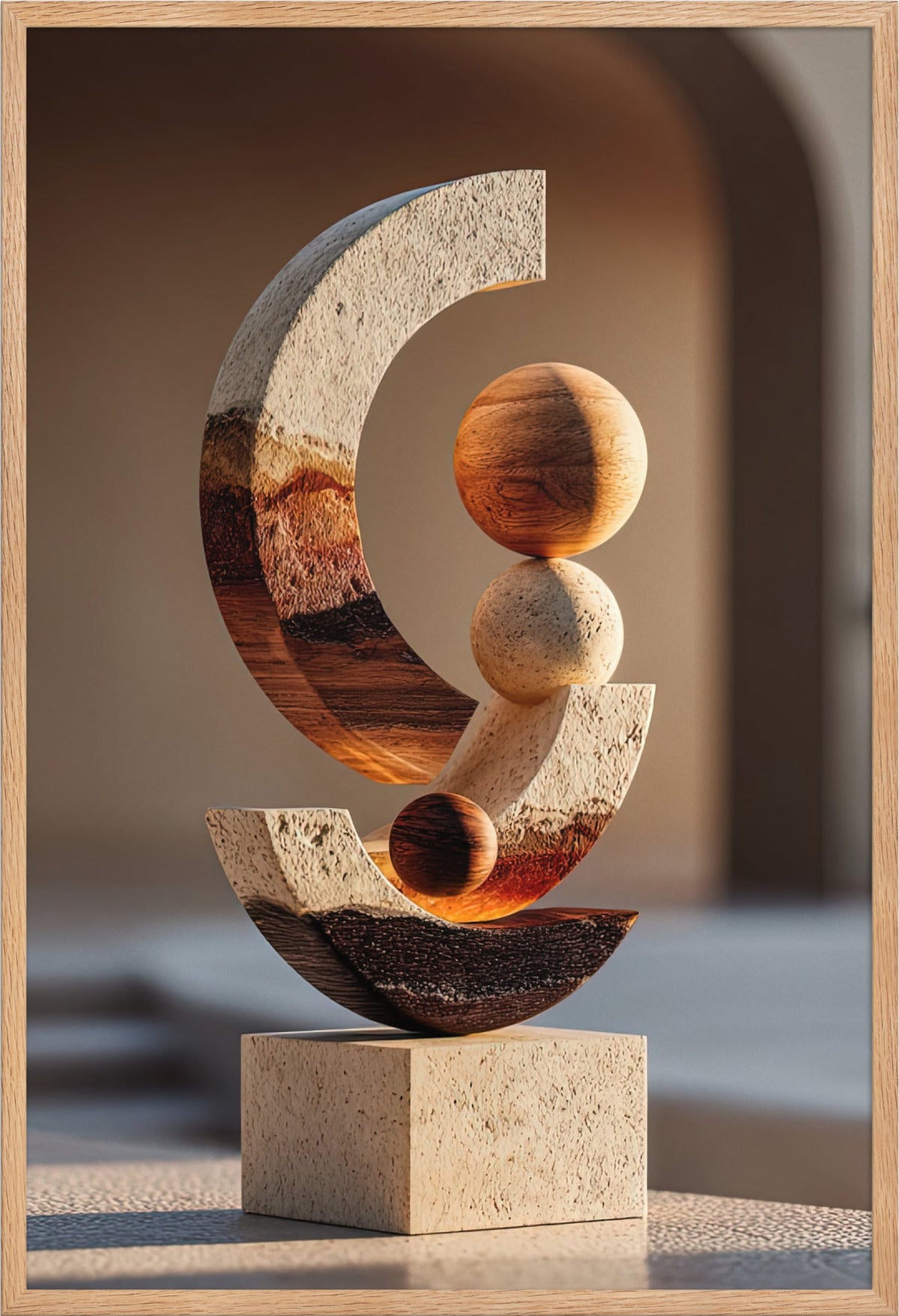 The Crescent Totem — framed in solid oak, 61 × 91 cm