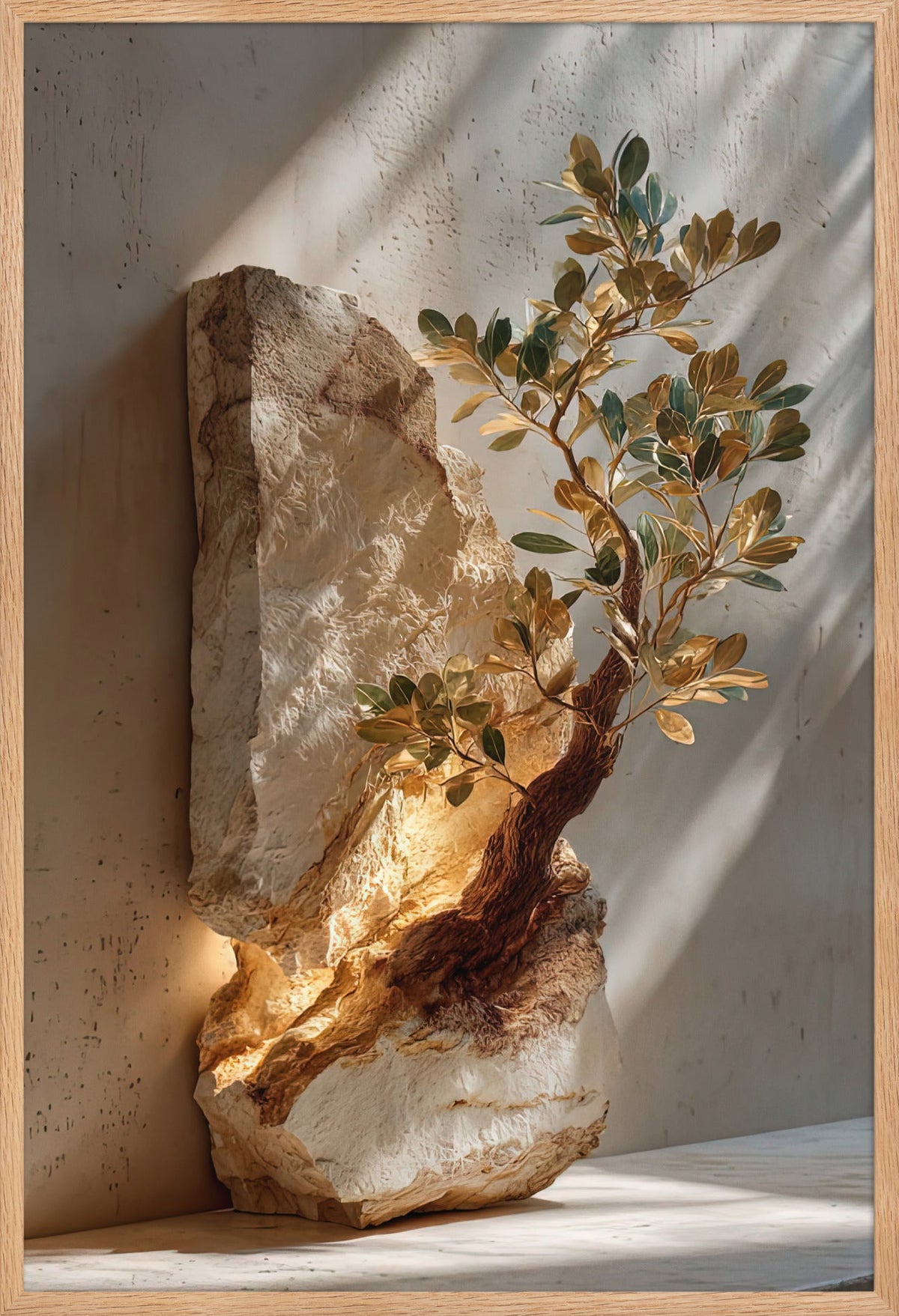 De Fossiele Olijfboom — ingelijst in massief eiken, 61 × 91 cm
