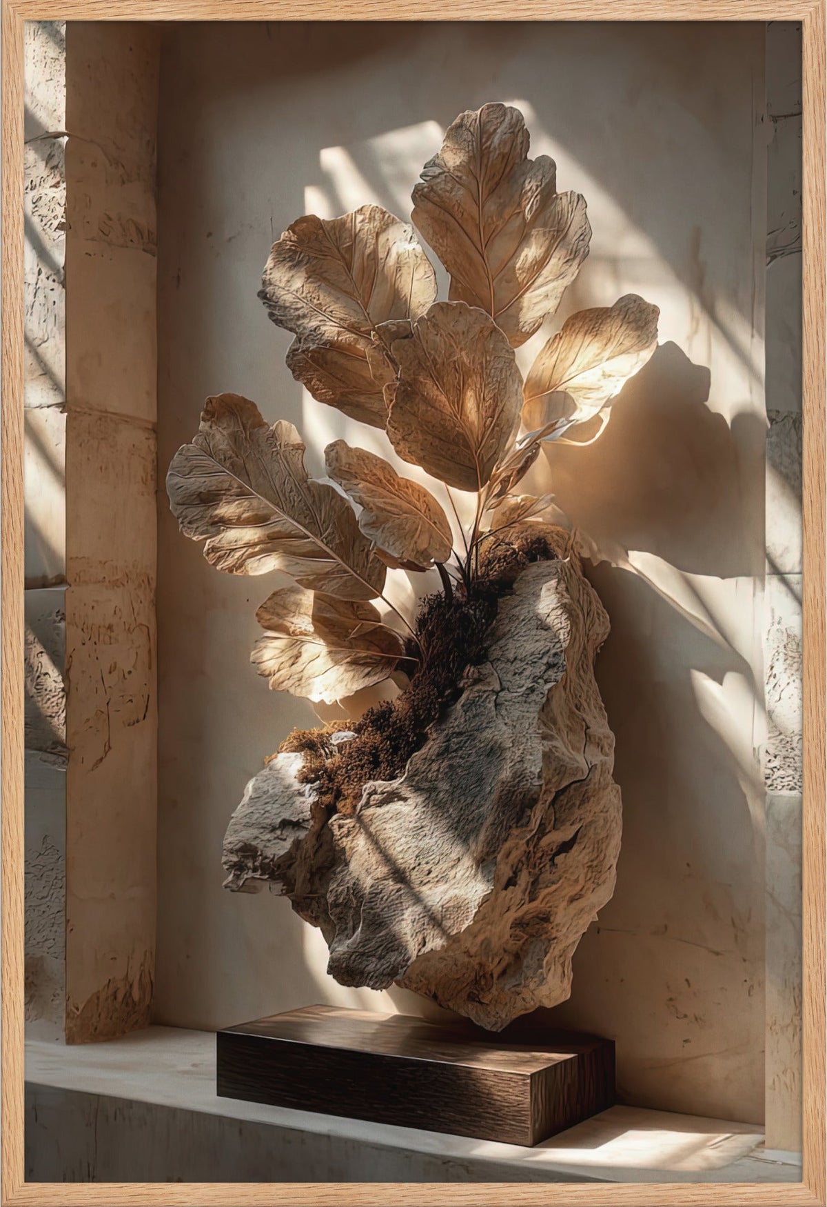 Den Förstenade Kvisten — med ram i massiv ek, 61 × 91 cm