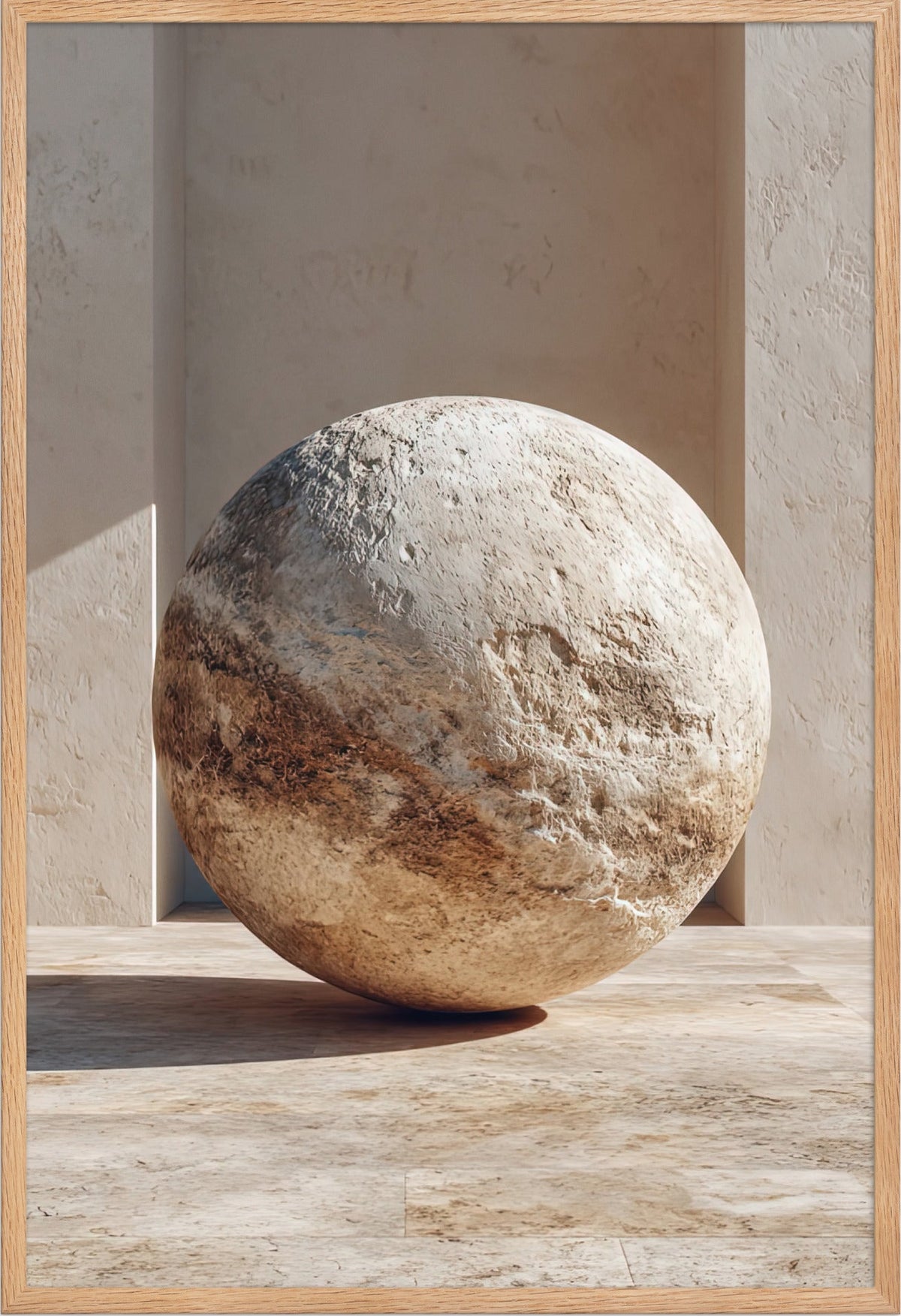 Kalkstensmånen — med ram i massiv ek, 61 × 91 cm