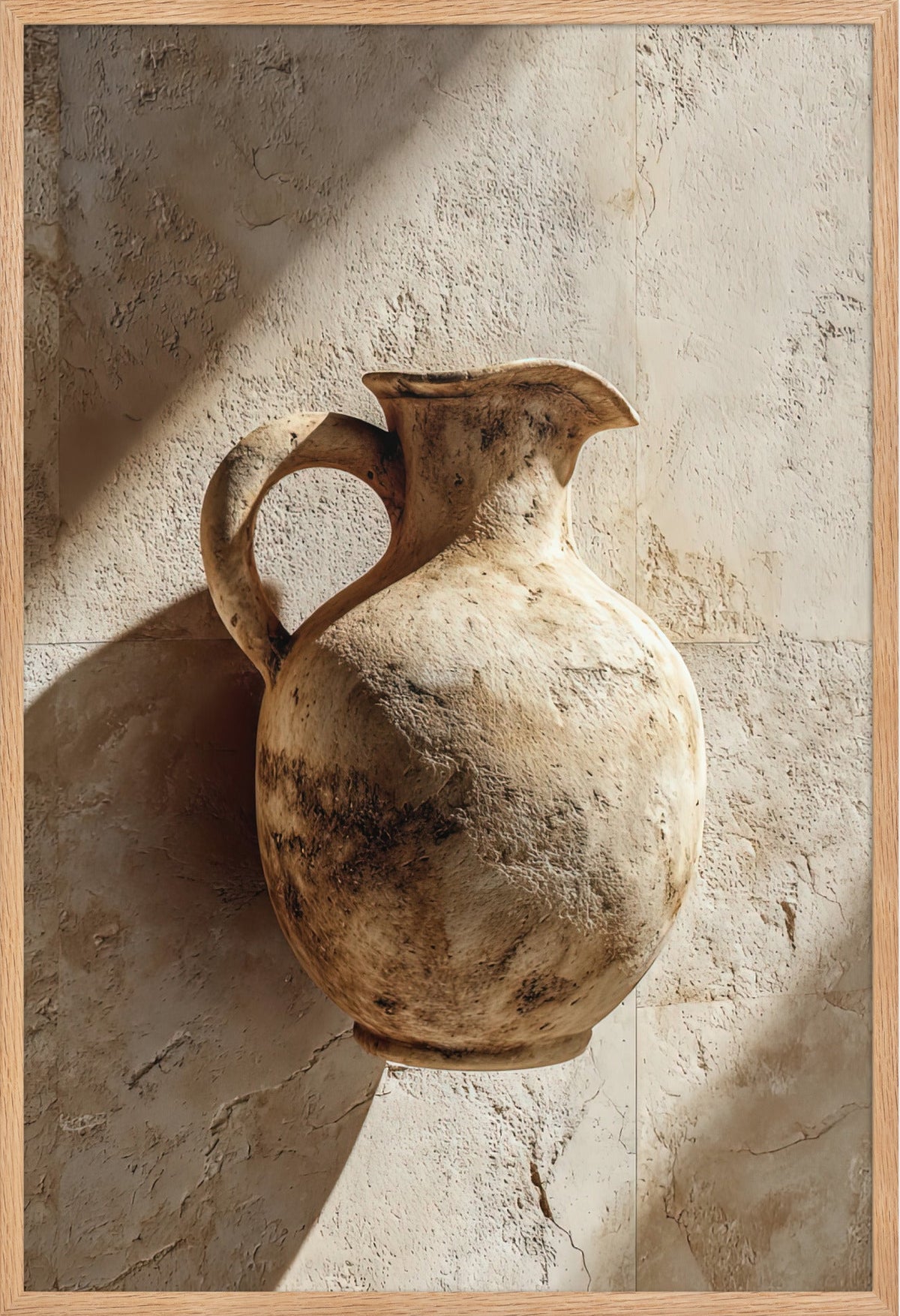 Der Krug aus Stein — gerahmt in massiver Eiche, 61 × 91 cm