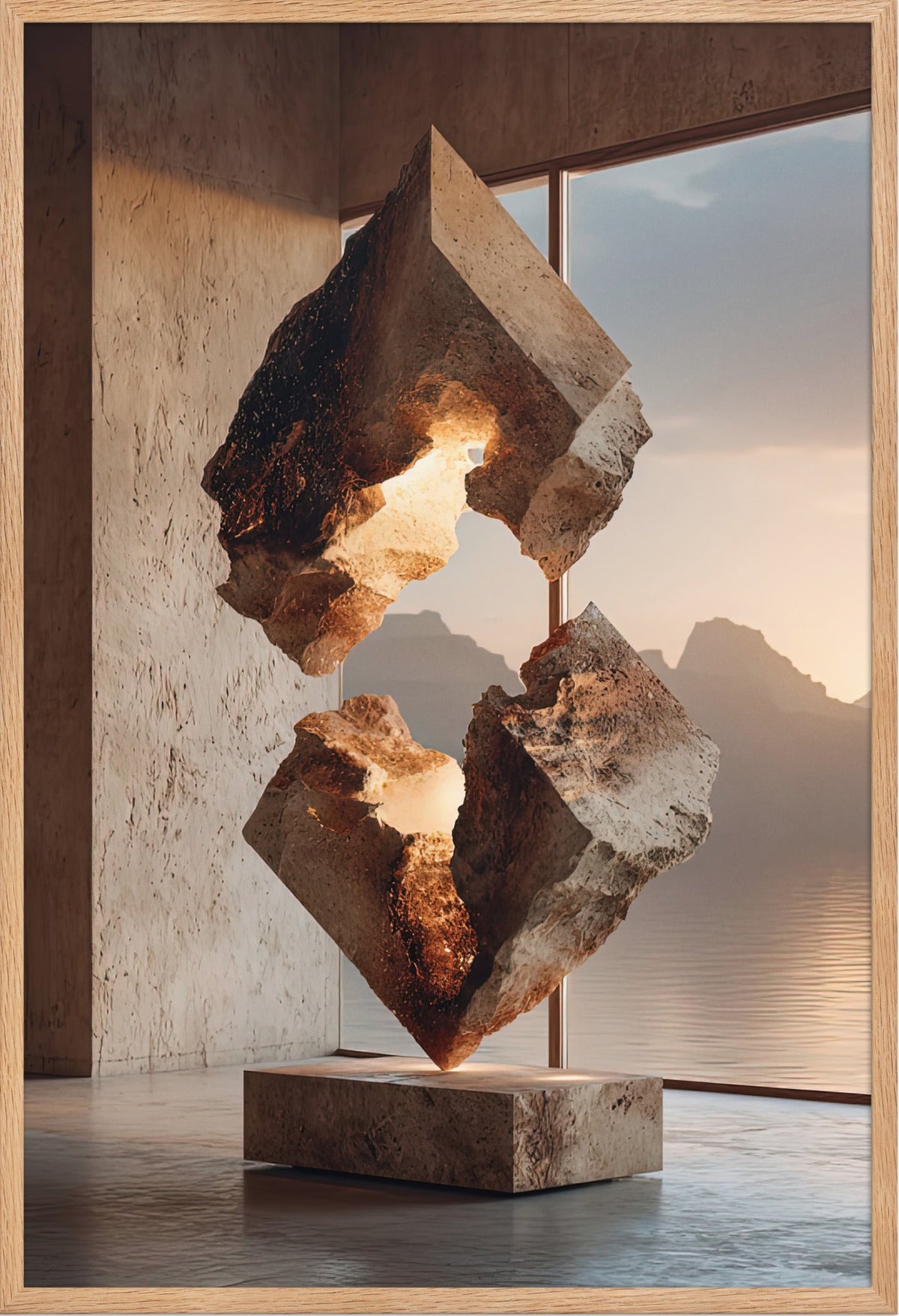The Split Stone — framed in solid oak, 61 × 91 cm