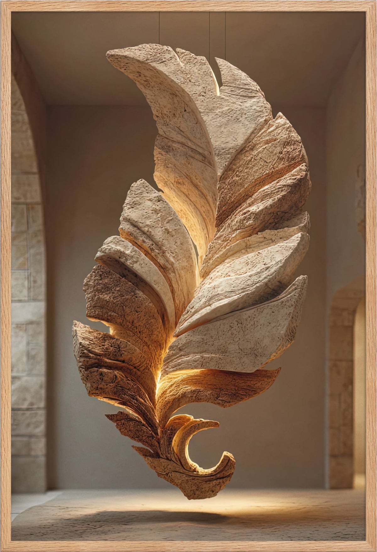 De Fossiele Veer — ingelijst in massief eiken, 61 × 91 cm