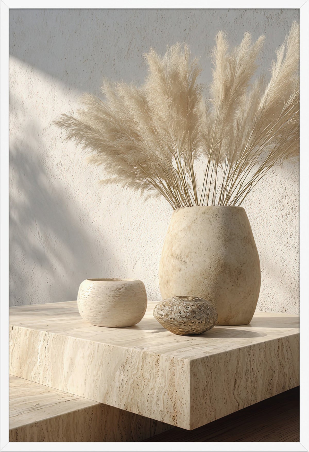 The Pampas Bouquet — framed in white, 61 × 91 cm