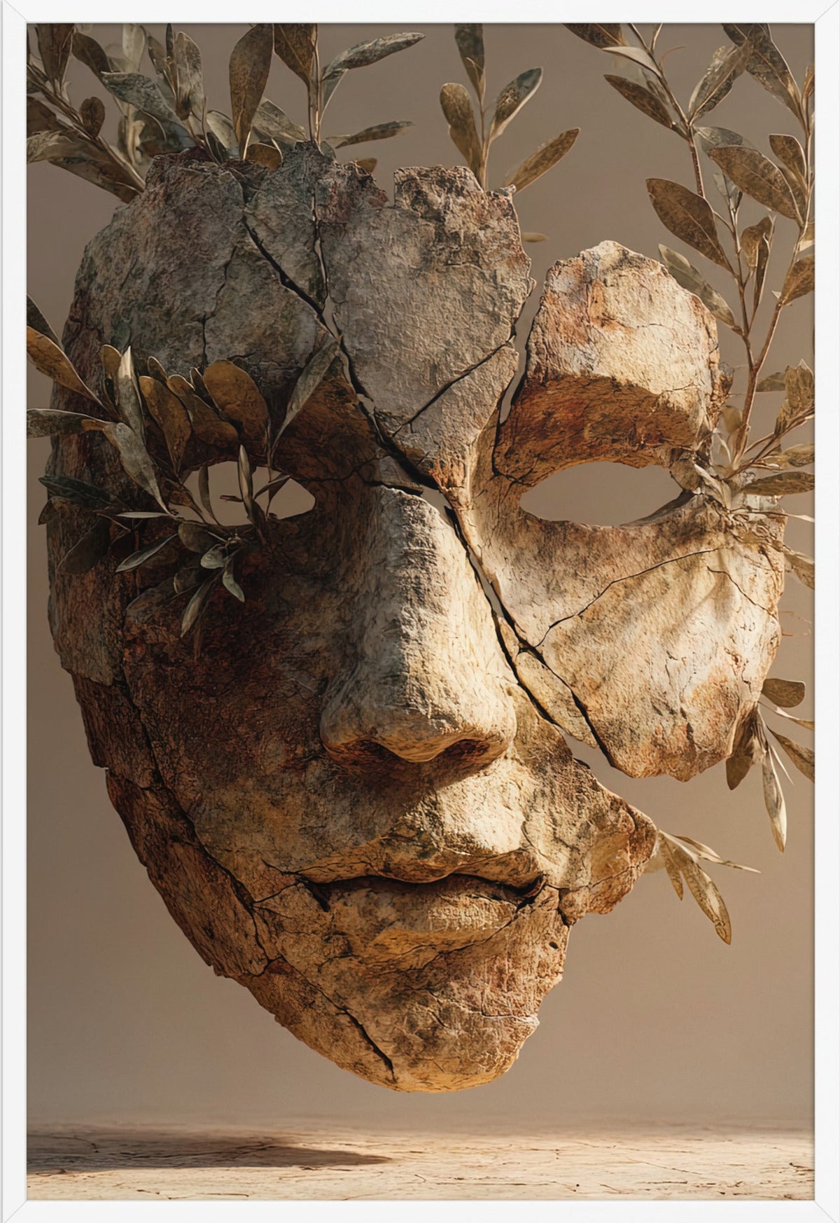 Het Gebroken Masker — ingelijst in wit, 61 × 91 cm