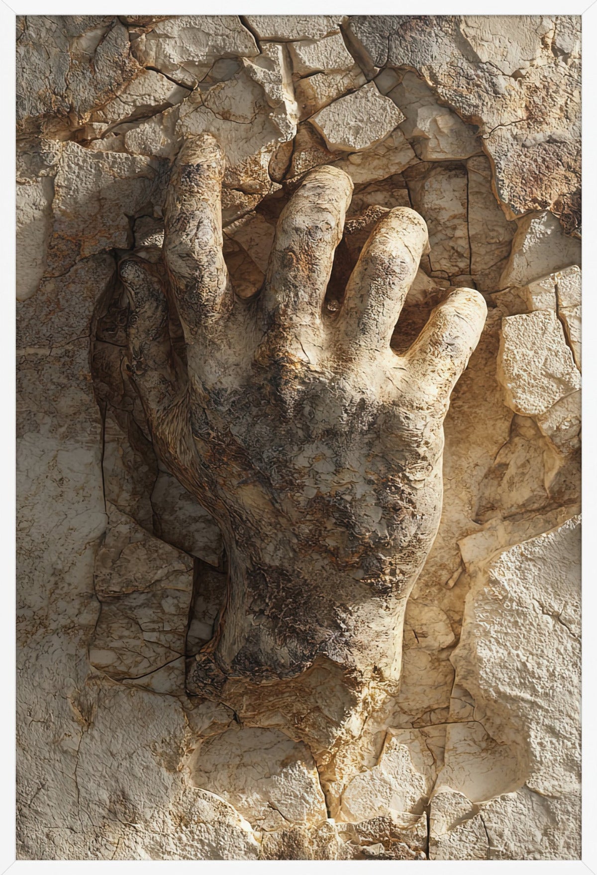 De Hand in de Rots — ingelijst in wit, 61 × 91 cm