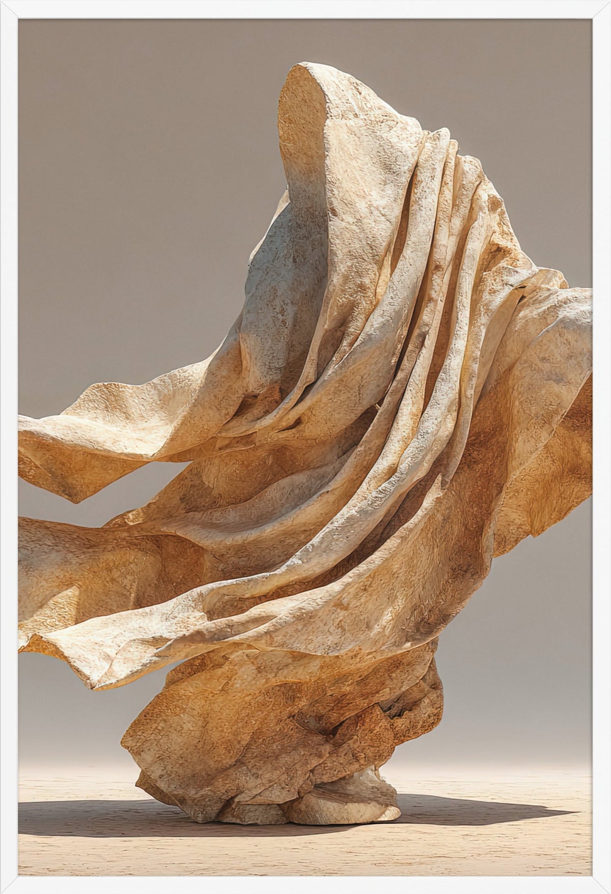 The Drape in the Wind — framed in white, 61 × 91 cm
