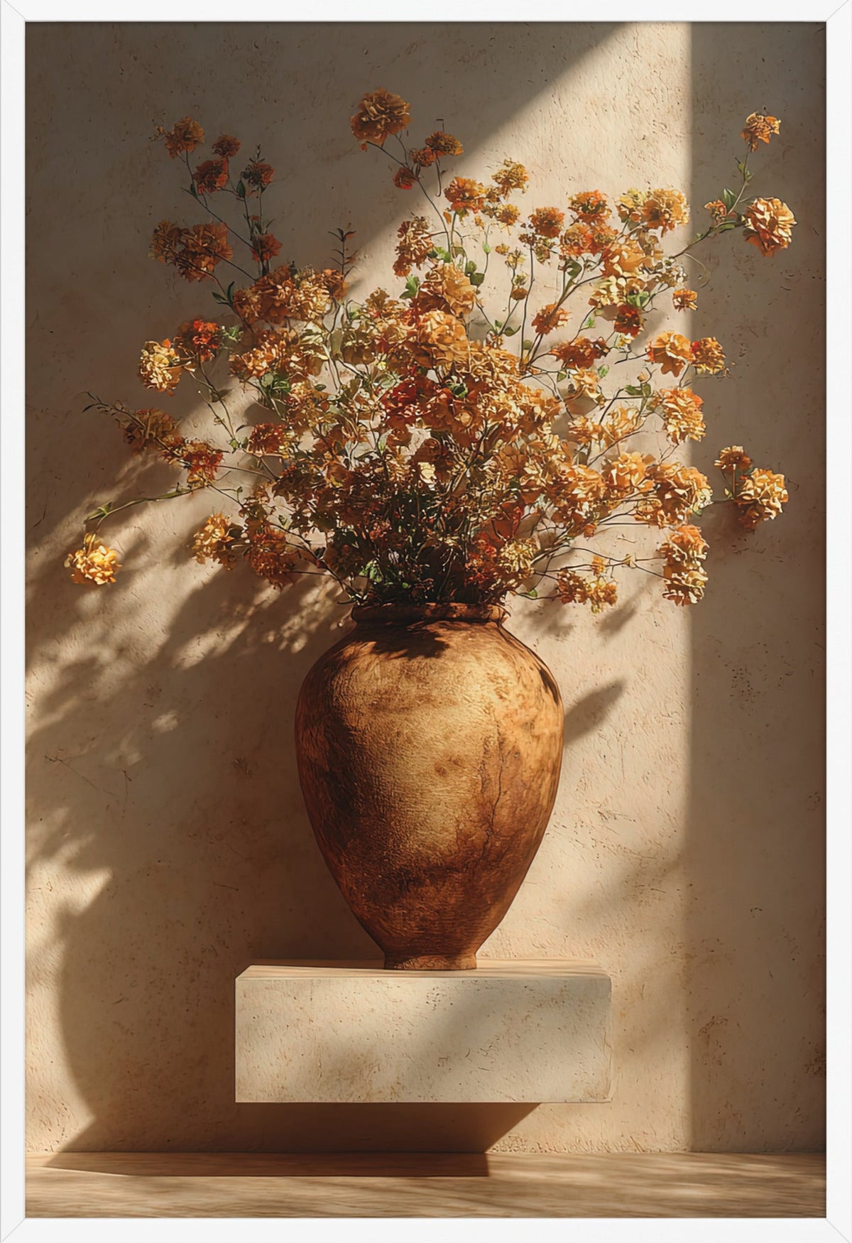 The Ochre Bouquet — framed in white, 61 × 91 cm