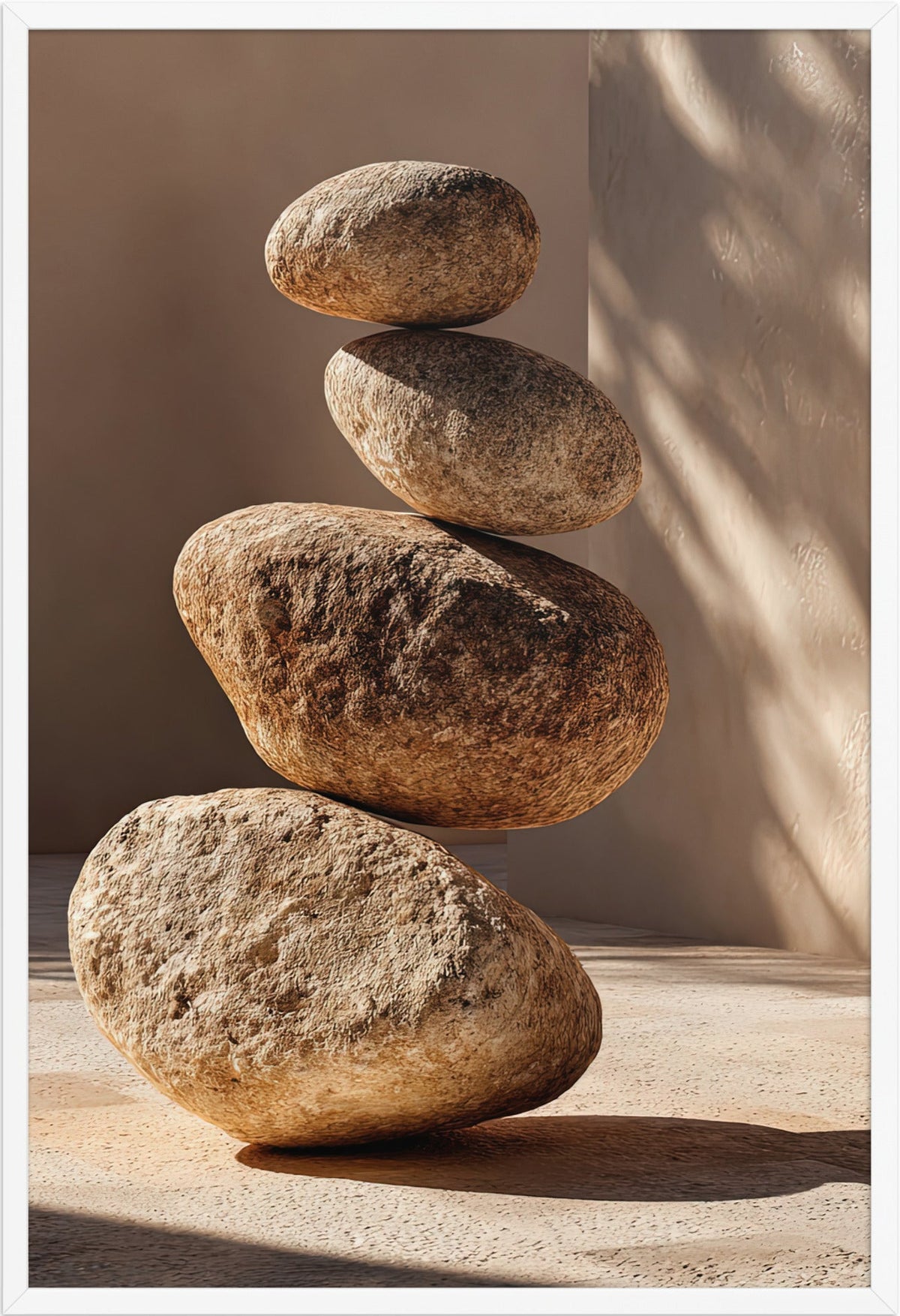 De Staplade Kiselstenarna — med vit ram, 61 × 91 cm