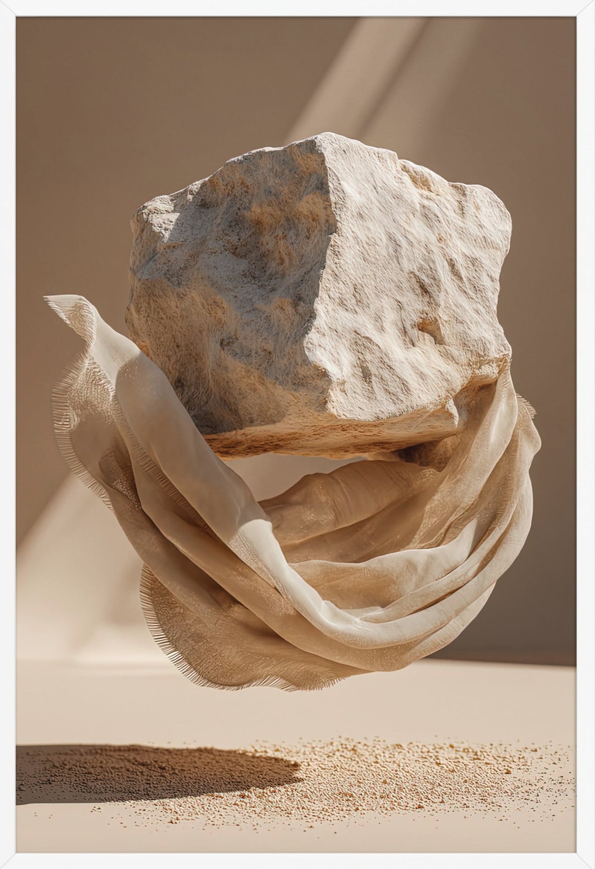 Der umhüllte Fels — gerahmt in Weiß, 61 × 91 cm