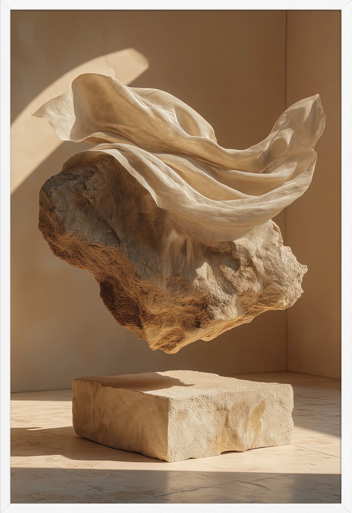 The Veiled Boulder — framed in white, 61 × 91 cm