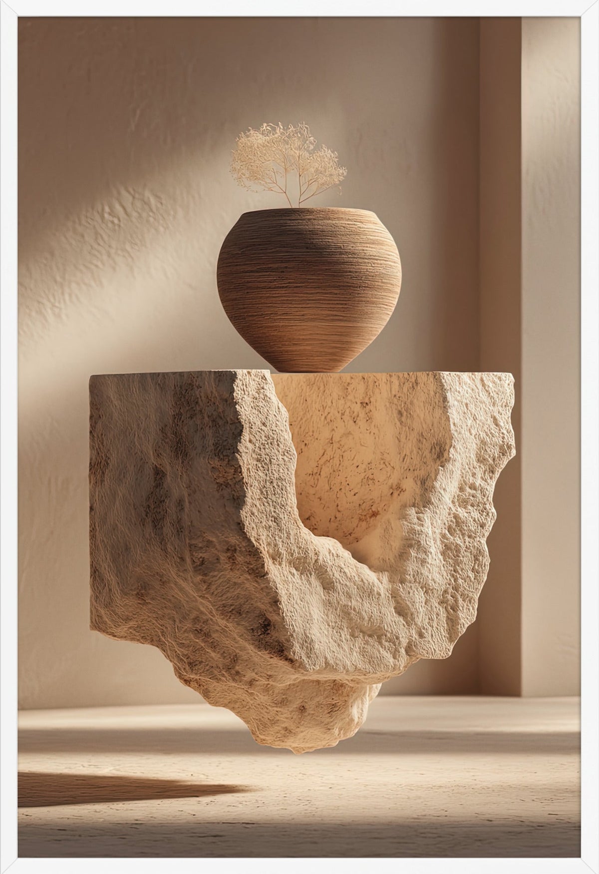 Der ausgehöhlte Stein — gerahmt in Weiß, 61 × 91 cm