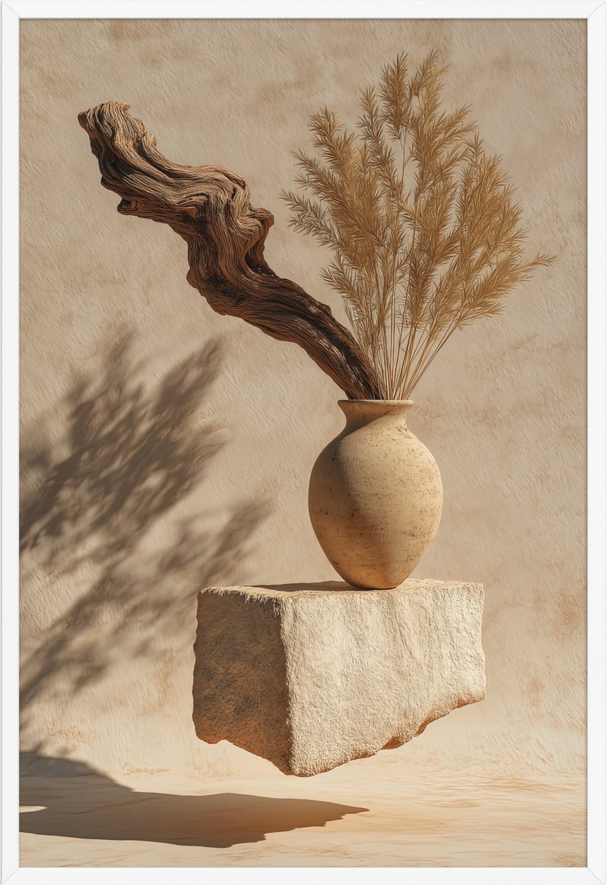 Das Treibholz und die Ähre — gerahmt in Weiß, 61 × 91 cm