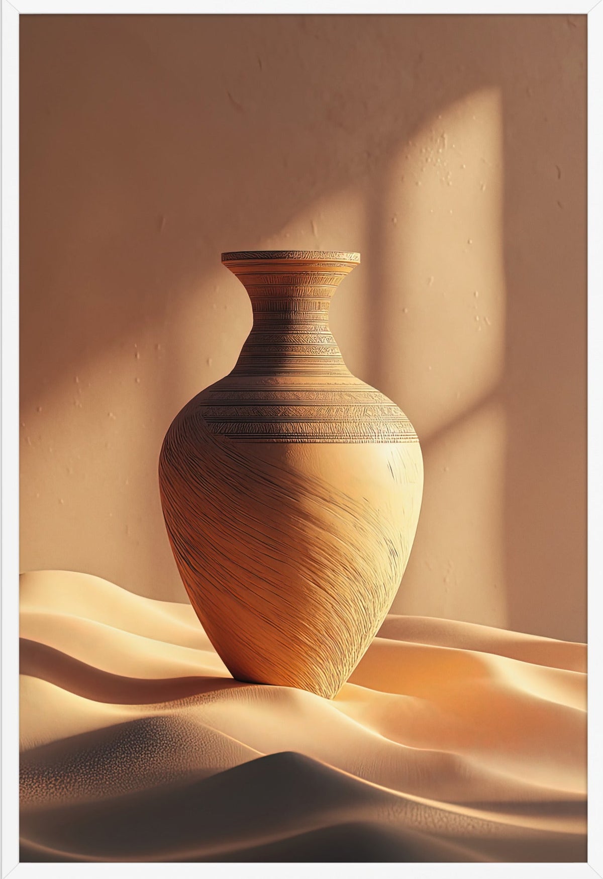 The Amphora on the Dunes — framed in white, 61 × 91 cm