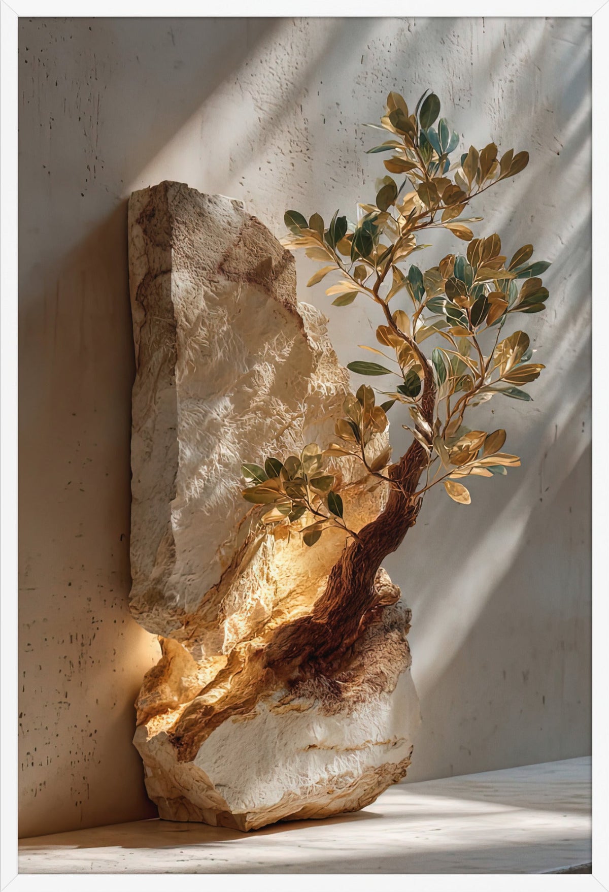 De Fossiele Olijfboom — ingelijst in wit, 61 × 91 cm