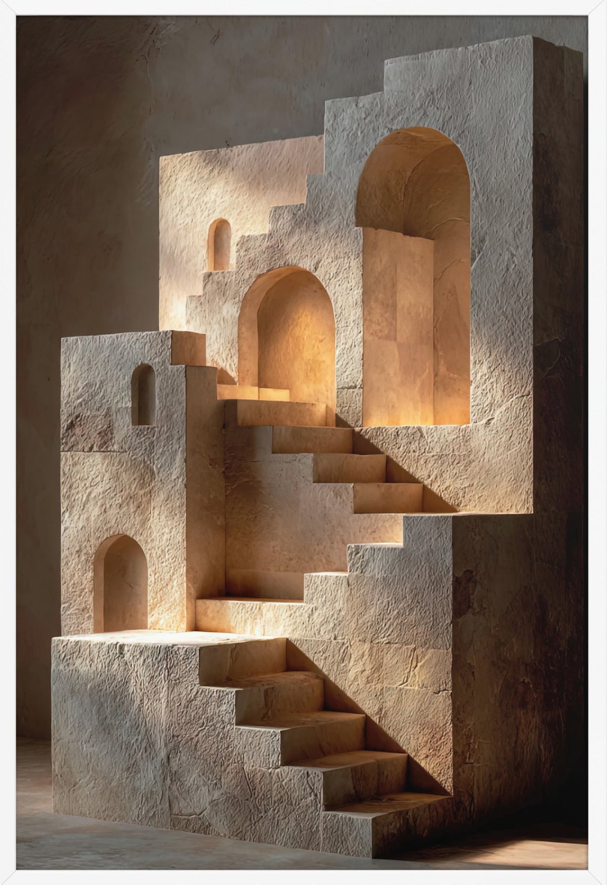 L’Escalier Impossible — affiche encadrée blanche, 61 × 91 cm
