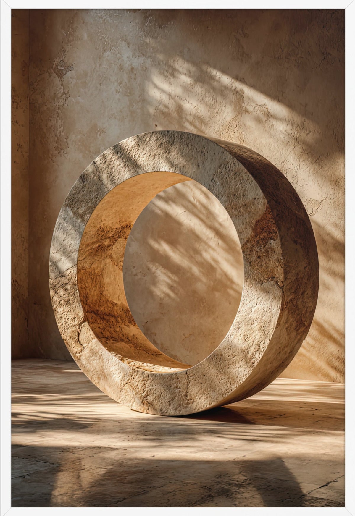 Travertincirkeln — med vit ram, 61 × 91 cm