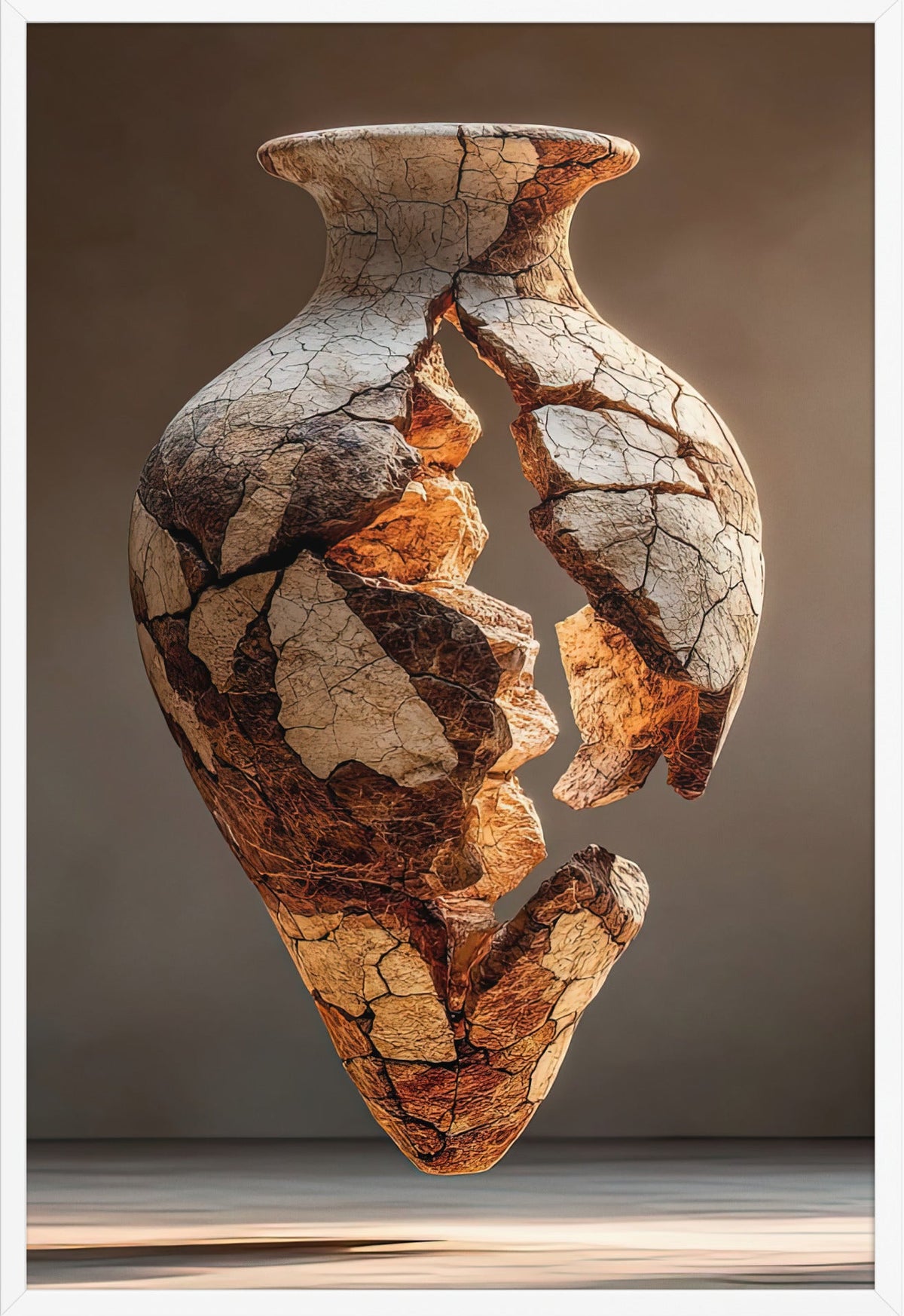 The Crackled Amphora — framed in white, 61 × 91 cm
