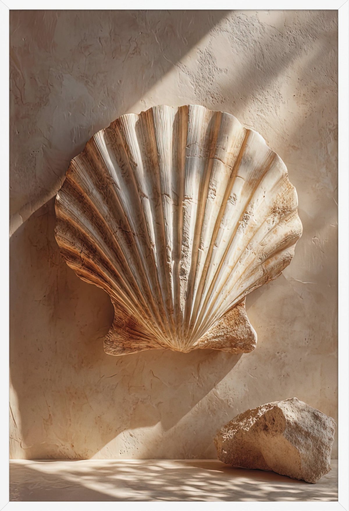 Die Steinmuschel — gerahmt in Weiß, 61 × 91 cm