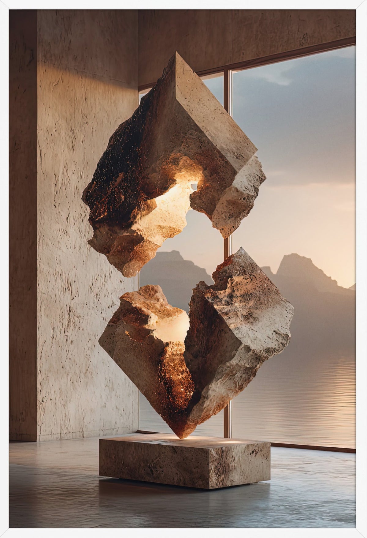 The Split Stone — framed in white, 61 × 91 cm