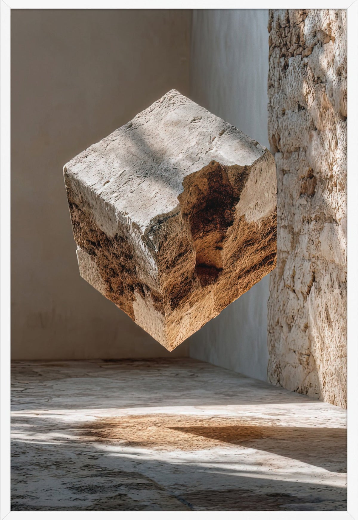 Il Cubo di Travertino — con cornice bianca, 61 × 91 cm