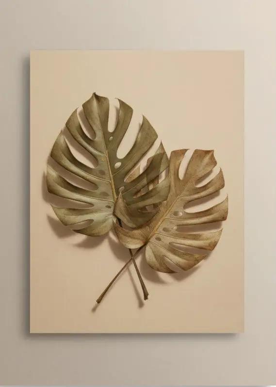 Monstera Doré — Affiche murale minimaliste vert et or inspiration botanique et texture minérale — affiche murale minimaliste | Cassili-home