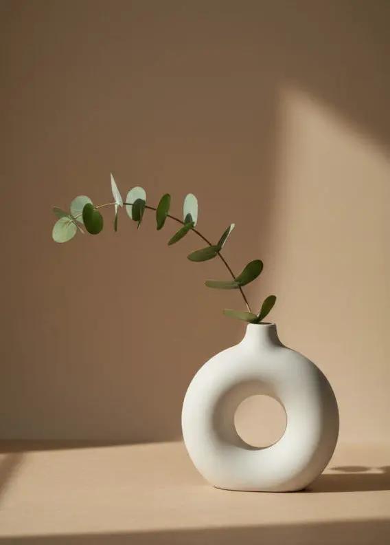 Vase Anneau & Eucalyptus — Affiche murale minimaliste beige et vert inspiration botanique — affiche murale minimaliste | Cassili-home
