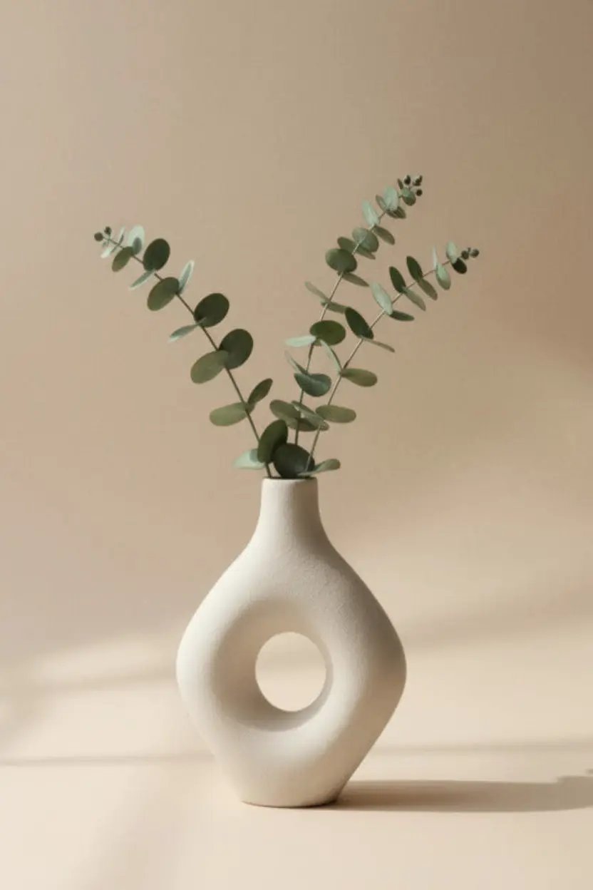 Cercle & Eucalyptus — Affiche Murale Minimaliste Beige et Vert Doux Inspiration Botanique — affiche murale minimaliste | Cassili-home