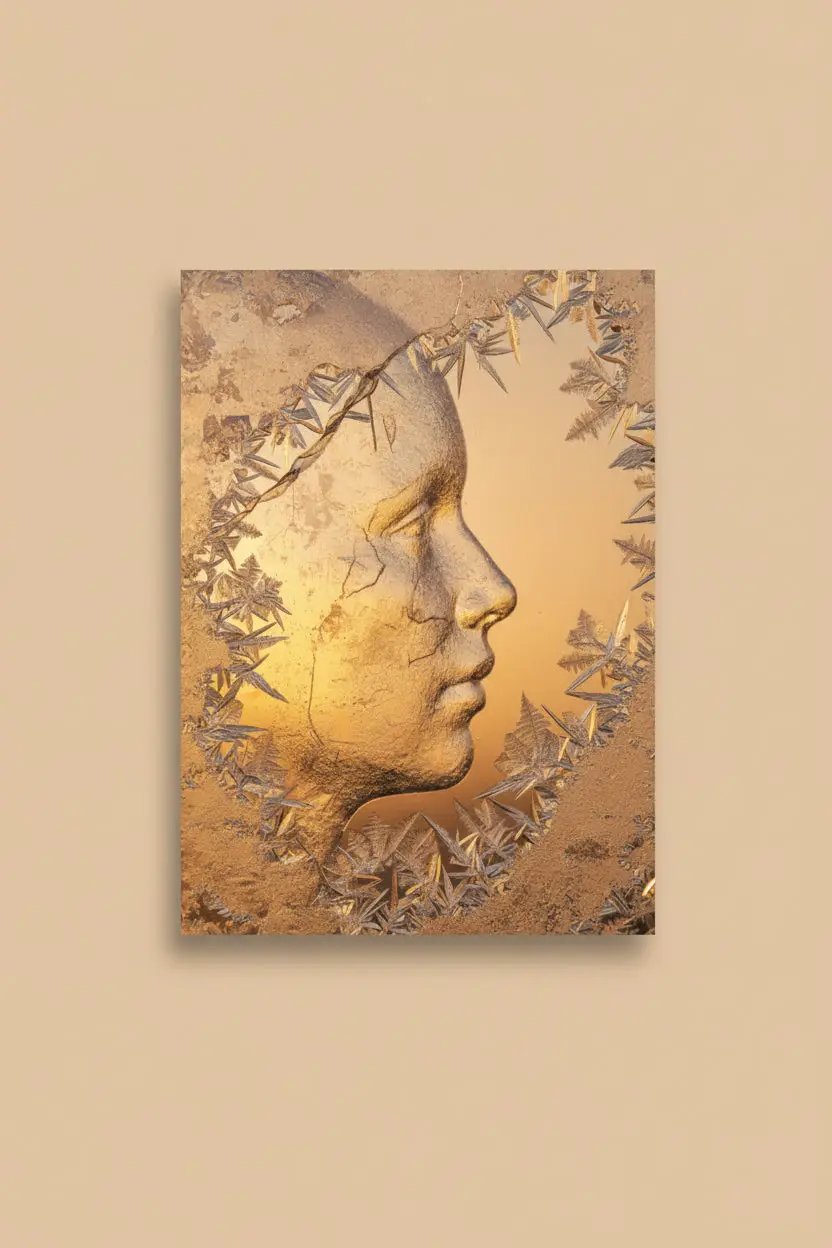 Visage de Givre — Affiche murale minimaliste blanc et gris visage abstrait et texture minérale — affiche murale minimaliste | Cassili-home